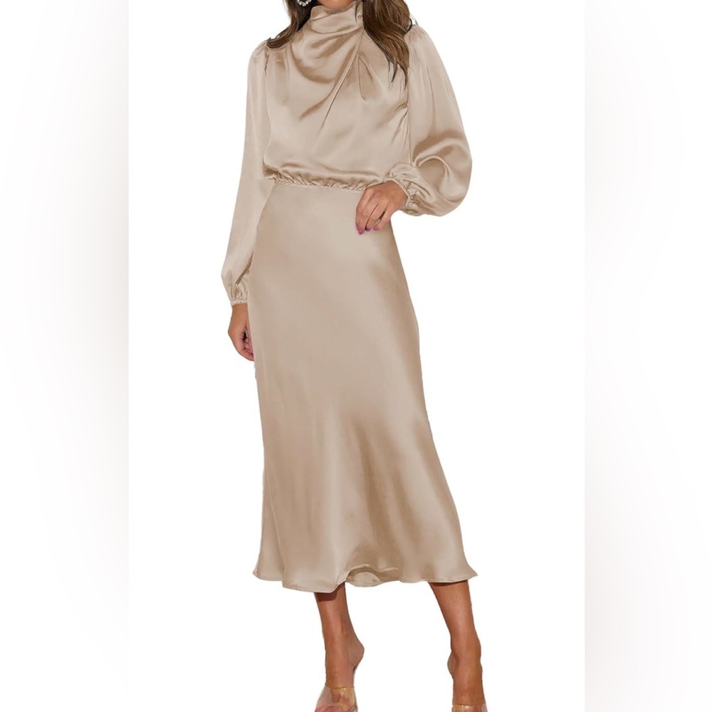 Chic Satin Midi Dress in Cream with free matching clutch (pictures included)